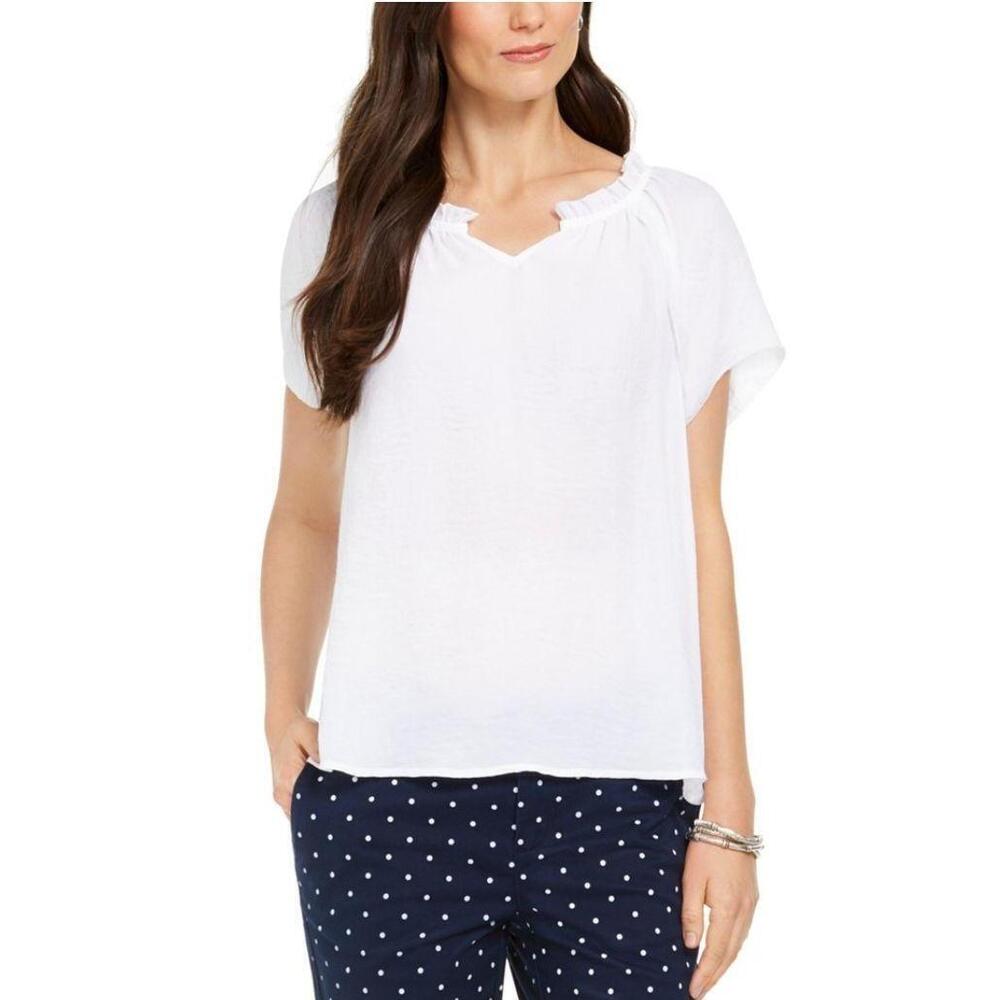 NWT Style & Co Top Flutter-Sleeve White S